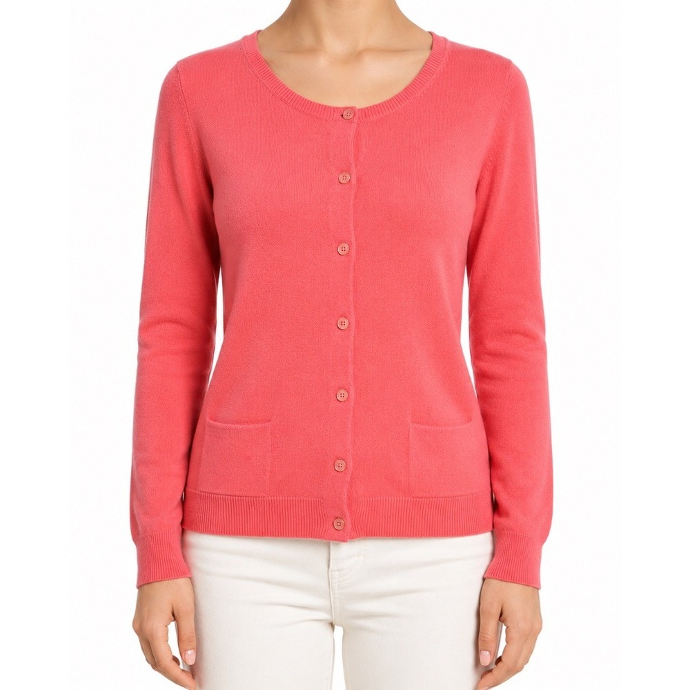 J Jill Womens Coral Cotton Stretch Cardigan Sweater Button Front XS